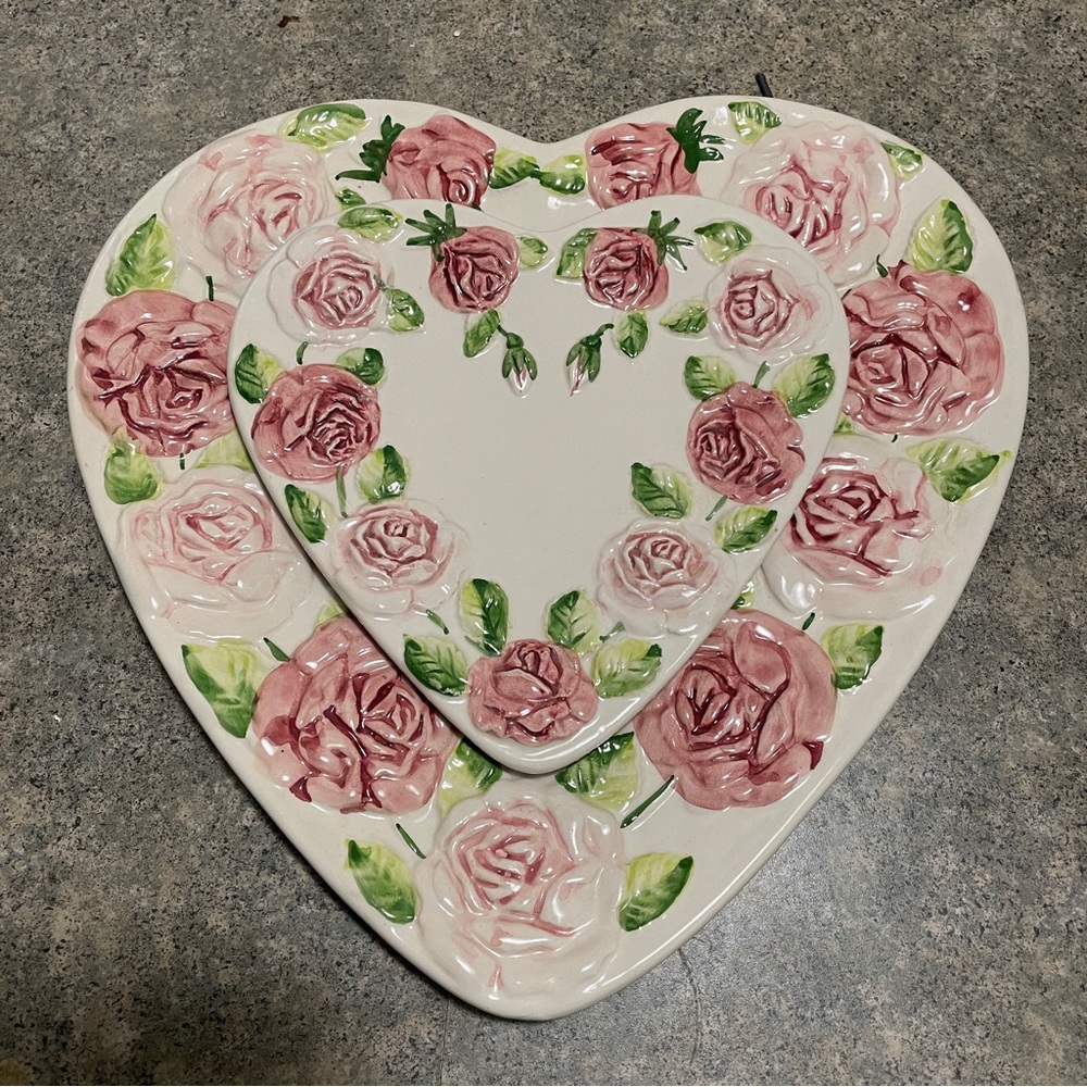 Vintage Coquette Rose Heart Shaped Ceramic Plate set